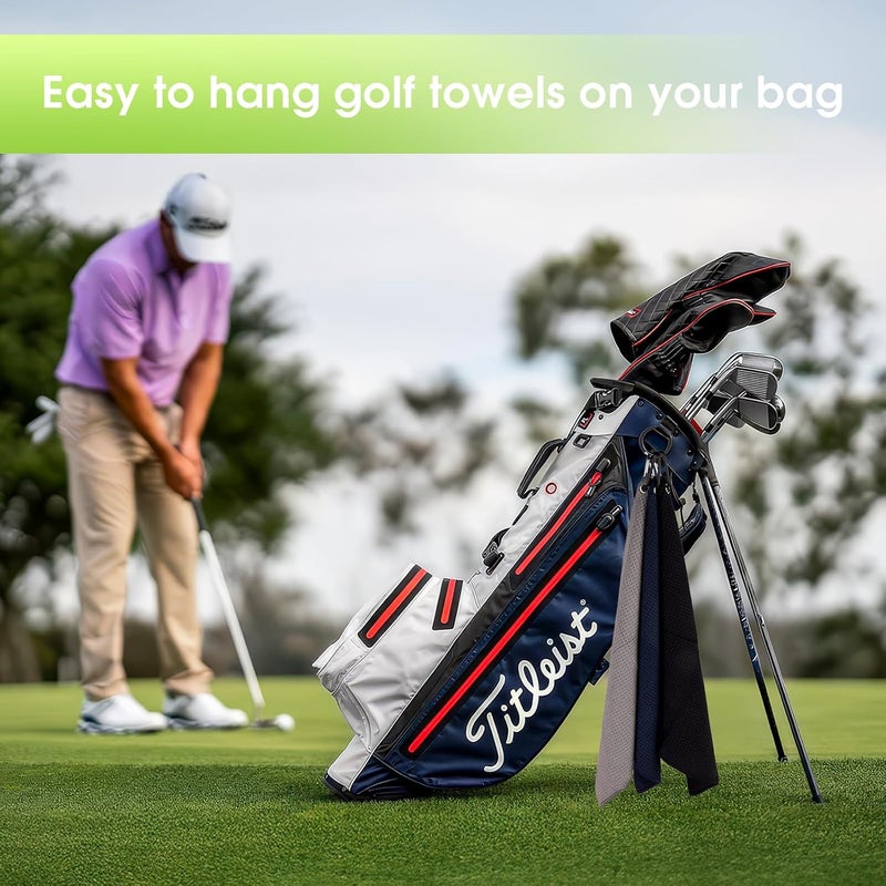 PEASUG 3 Pack Golf Towels (16" x 16"), Absorbent Waffle Pattern Golf Towel for Golf Bag, Tri-Fold Portable Microfiber Golf Towels for Men & Women with Carabiner Clip, Gray/Navy Blue/Black - Image 5